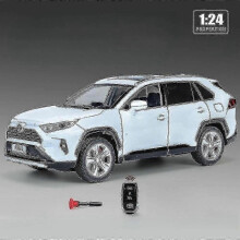 (WHITE) 1/24 Toyota Rav4 Suv Sport Diecast Alloy Miniature Toy Car Model Remote Control Sound Light Pull Back Collection Gift For Boy Ta
