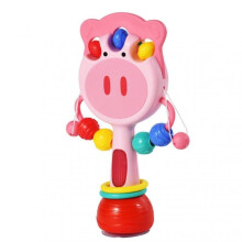 (pink) Table companion baby rattle can chew newborn baby hand drum music stick rattle toy