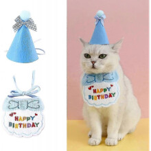 (Blue) Cat Birthday Bandana Cute Dog Birthday Hat Pet Birthday Dress Pets Birthday Party Supplies Birthday Outfit For Cat And Dog Multi-color Optional