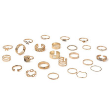 (As show, One size) 25 Pcs Pearl Micro-encrusted Diamond Hollow Pattern Ring Geometric Gothic Ring