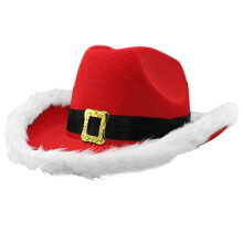 (As show, One size) Red Santa Claus Felt Hat Christmas Jazz Hat Western Cowboy Hat for Women Men