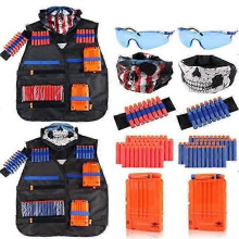 BX-009 Kids Tactical Vest Kit for Nerf Blaster Game with Refill Darts, Reload Clips, Face Mask, Wrist Bands and Protective Glasses