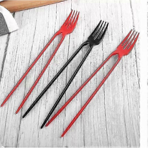 (RED 10pcs) 10PCS Fork Chopsticks In One, Chork 24 Count Pack Fork Chopsticks Combo 2