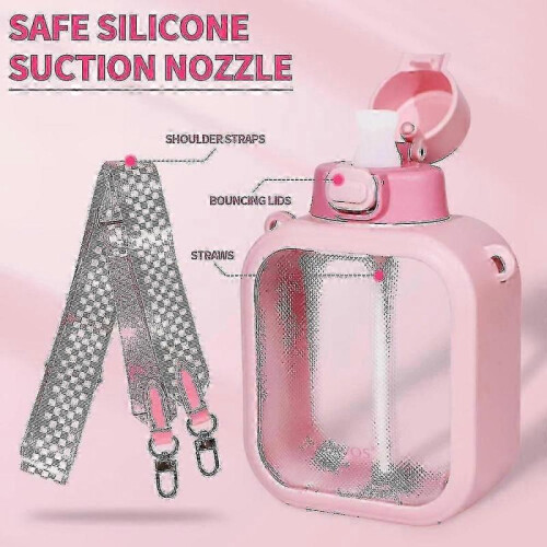 (pink) Sugar cube cup large capacity water cup cute portable square diagonal kettle space cup 1