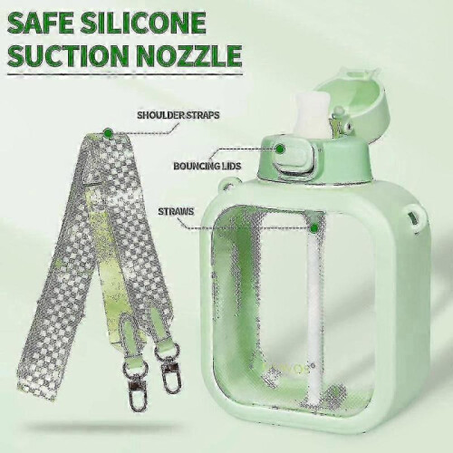 (green) Sugar cube cup large capacity water cup cute portable square diagonal kettle space cup 1