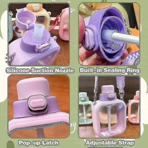 (Purple) Sugar cube cup large capacity water cup cute portable square diagonal kettle space cup 1