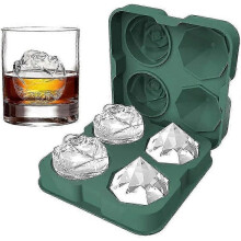(Green) Ice Cube Tray, 2.5inch Ice Cube Molds, 2 Cavity Silicone Rose & 2 Diamond Ice Ball Maker With Funnel Multi-color Optional