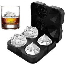 (Black) Ice Cube Tray, 2.5inch Ice Cube Molds, 2 Cavity Silicone Rose & 2 Diamond Ice Ball Maker With Funnel Multi-color Optional