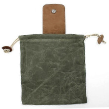 (Green) Canvas Waist Bag With Leather Cover Multi-color Optional