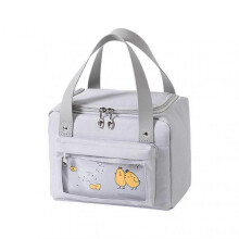 (Gray) Lunch Bag Insulated with Side Pocket and Reinforced Handle, Oxford Cloth Lunch Pouch for Heat Insulation at Home