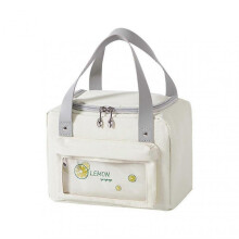 (Beige) Lunch Bag Insulated with Side Pocket and Reinforced Handle, Oxford Cloth Lunch Pouch for Heat Insulation at Home
