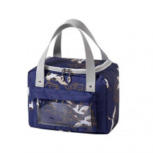 (Navy Blue) Lunch Bag Insulated with Side Pocket and Reinforced Handle, Oxford Cloth Lunch Pouch for Heat Insulation at Home