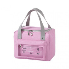 (Pink) Lunch Bag Insulated with Side Pocket and Reinforced Handle, Oxford Cloth Lunch Pouch for Heat Insulation at Home