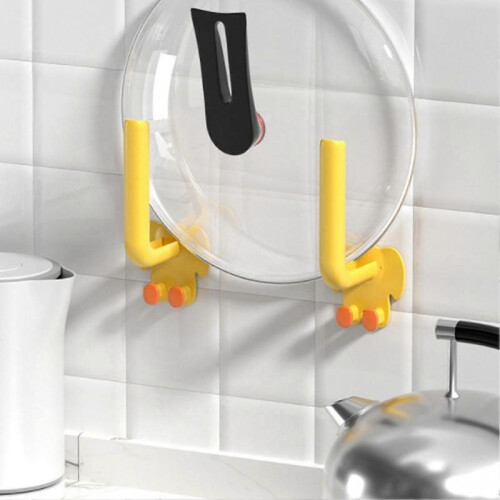 (Yellow) Hook 2pcs Kitchen Wall Mounted Pot Rack Multifunctional Pot Rack For Plastic Wrap Roll Tissue Paper 1