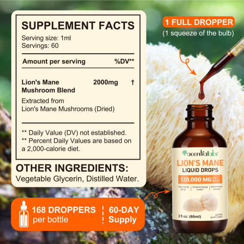 Lion's Mane Liquid Drops 60ml 120,000MG High Strength Brain Supplement 2