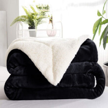 (Double Sherpa, Black) 480GSM Thick Reversible Weighted Fleece Blanket Throw