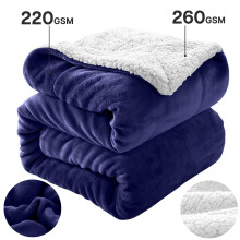 (King Sherpa, Navy Blue) 480GSM Thick Reversible Weighted Fleece Blanket Throw