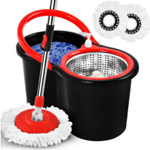 (Default) 360 FLOOR MAGIC SPIN MOP BUCKET SET MICROFIBRE ROTATING DRY HEADS WITH 2 HEADS CHRISTMAS GIFT