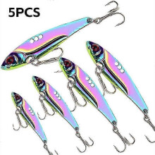 (XXL) 5 Pack Metal Full Water Layer Long Cast Colorful Vibrating VIB Sequin Fishing Faux Bass