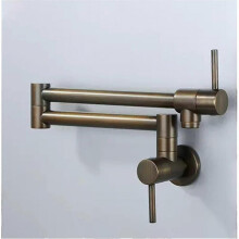 Antique Brass Pot Filler Faucet, Wall Mount, Double Joint Swing Arm, Folding Kitchen Banmo