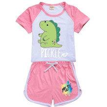 (11-12 Years, Pink) Kids Boys Girls Moriah Elizabeth Dinosaur Printed Short Sleeve T-shirt Shorts Casual Outfits Set 9-14 Years Banmo