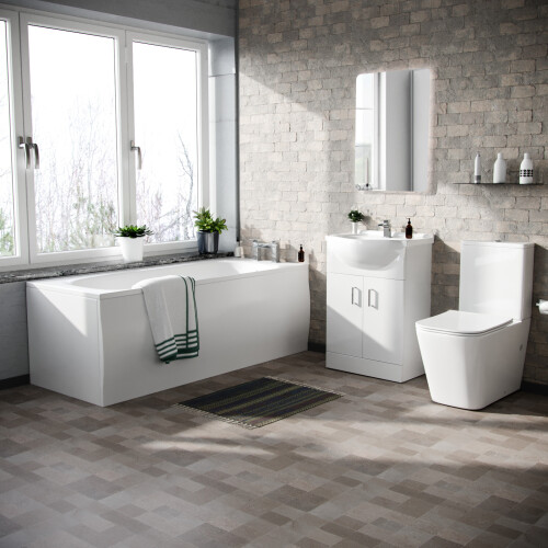 Cann 550mm Floor Standing Basin Vanity, Close Coupled Toilet and Round Bath