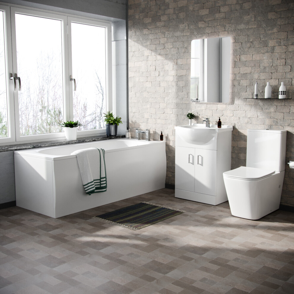 Cann 550mm Floor Standing Basin Vanity, Close Coupled Toilet and Round Bath