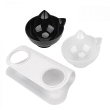 (Black White) Non-slip Food Bowl With Stand Cat Dog Water Bowl
