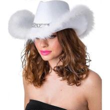 (White Feather) Adult Texan Cowboy Hat Fancy Dress Party Accessory