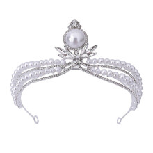(As show, One size) Princess Birthday Pearl Crown Bridal Hair Jewelry Party Halloween Dress Tiara