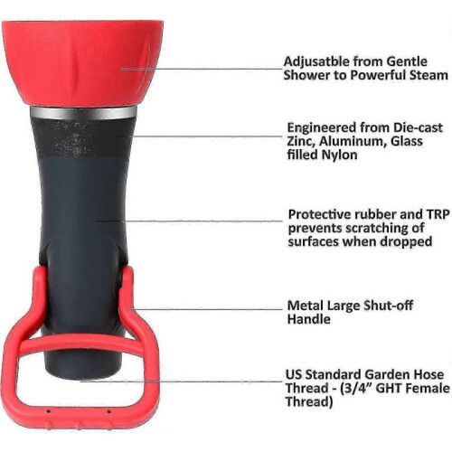 High Flow Fireman's Spray Nozzle Ith Large Shut-off Handle, Heavy Duty Pro Fireman-style Garden Hose 2