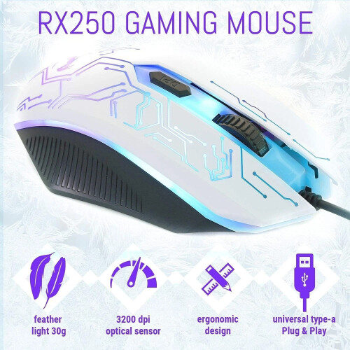 White Gaming Keyboard Mouse And Headset Set Pad Rainbow LED USB Bundle PC Laptop 1