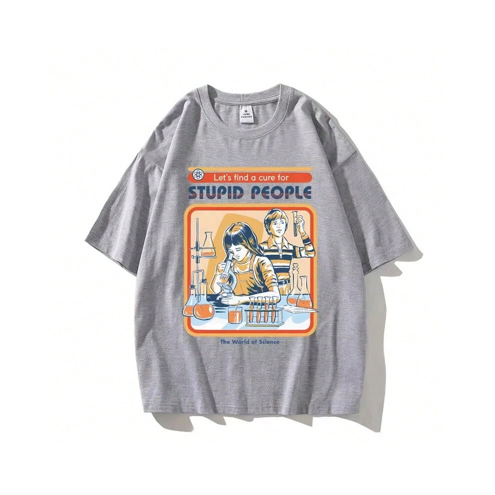 (0429-Cotton-JCS-100, 140) A Cure For Stupid People Clothing Men Oversized Tshirt Loose T-Shirt Harajuku Casual Kid Cotton Short Sleeve Women Cotton Tshirt