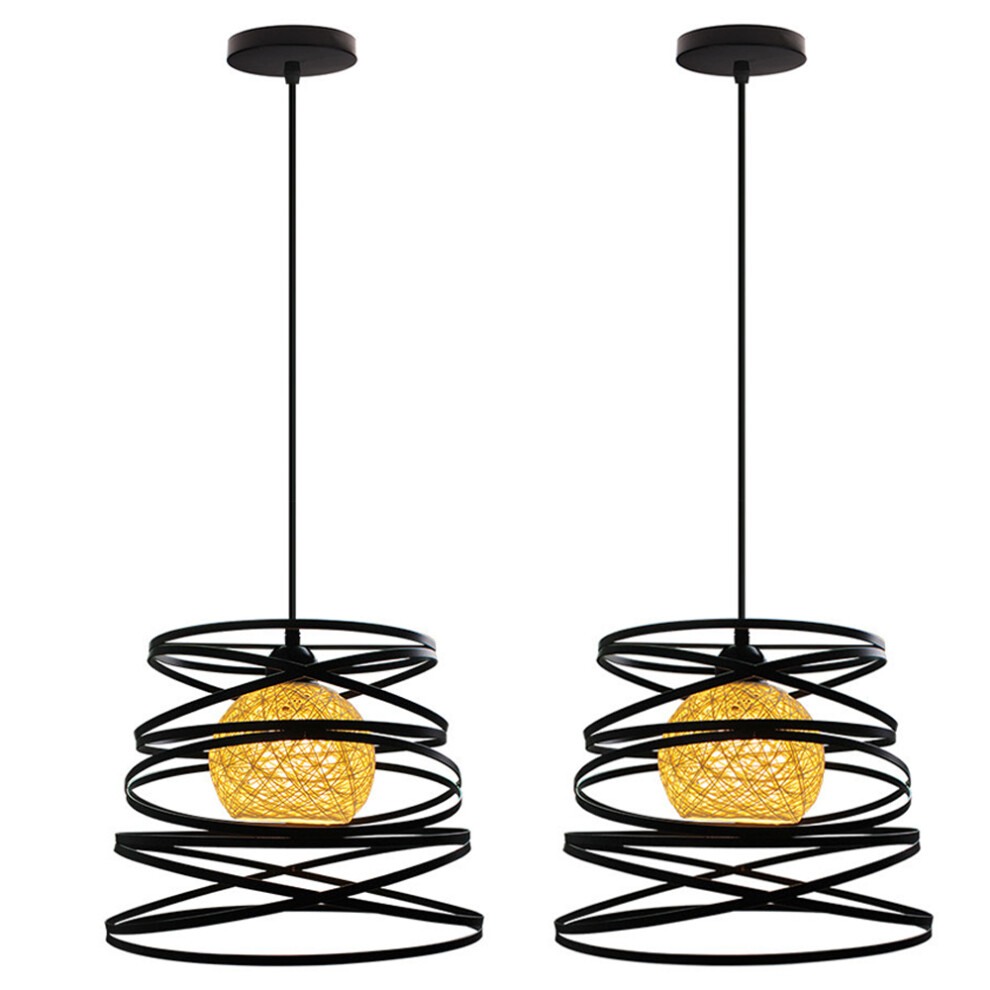 2X Suspension Luminaire en Métal Plafonnier Vintage Intérieur Rétro Lustre Pour Salon Salle À Manger Bar Balcon Noir