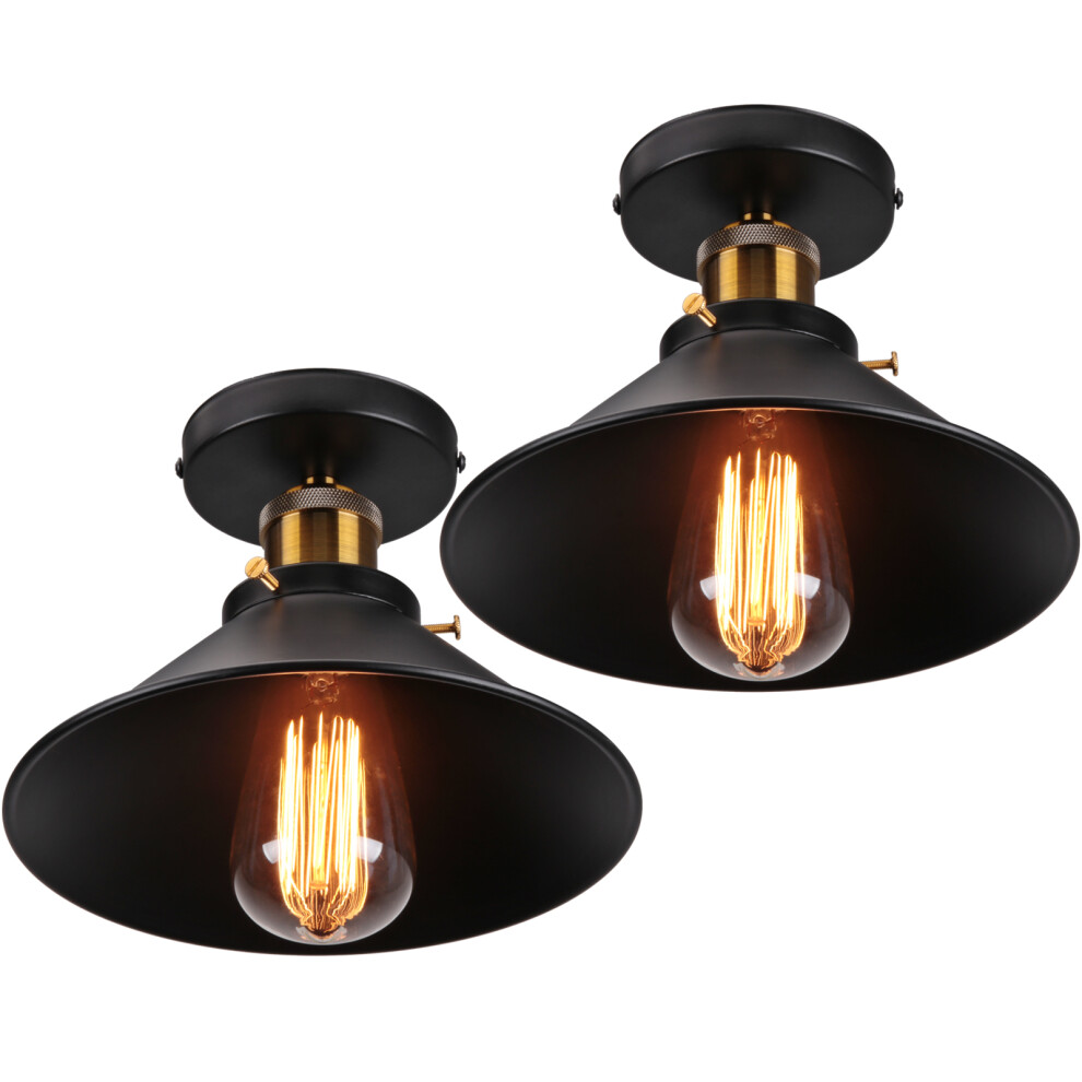 2PCS 22CM Luminaire Plafonnier Rétro en Métal Lampe de Plafond Industriel de Style Noir Plafonnier Vintage Pour Intérieur, Bar Et Club