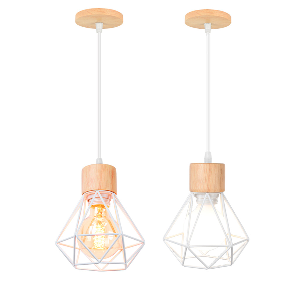 Retro Pendant Light Vintage Pendant Light White Modern Pendant Lamp Indoor Pendant Light Metal Wood Hanging Light (2PCS)