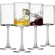 (Set of 4) SBSG 14oz Wine Glasses Set of 4, Square Wine Glasses for White Wine, Crystal Modern Stemmed Glasses