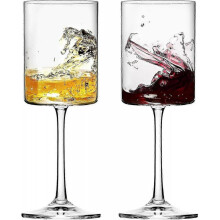 (Set of 2) SBSG 14oz Wine Glasses Set of 4, Square Wine Glasses for White Wine, Crystal Modern Stemmed Glasses