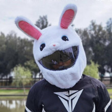 (White Rabbit) Motorcycle Helmet Cover Cartoon Plush Helmets Hat With Crazy Large Flexible Ears Funny Helmet Protective Banmo