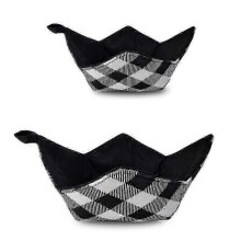 (Black) 1PC Microwave Bowl Holder Set Checkered Fabric Safe Easy Handling Microwave Hot Food Machine Washable