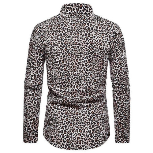 (XS, leopard) Men's Leopard Print Shirts, Long Sleeve Button Down Shirts 1