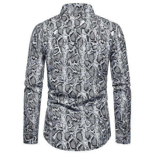 (3XL, grey) Men's Leopard Print Shirts, Long Sleeve Button Down Shirts 2