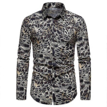 (M, black) Men's Leopard Print Shirts, Long Sleeve Button Down Shirts