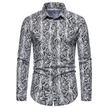 (3XL, grey) Men's Leopard Print Shirts, Long Sleeve Button Down Shirts