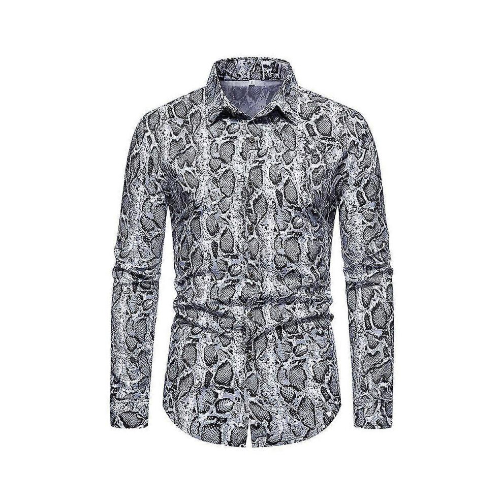 (XS,grey)Men's Leopard Print Shirts, Long Sleeve Button Down Shirts