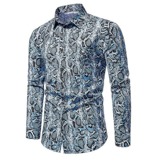 (L, light blue) Men's Leopard Print Shirts, Long Sleeve Button Down Shirts 2