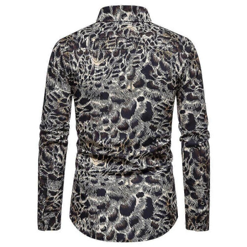 (L, black) Men's Leopard Print Shirts, Long Sleeve Button Down Shirts 2