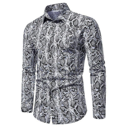 (3XL, grey) Men's Leopard Print Shirts, Long Sleeve Button Down Shirts 1