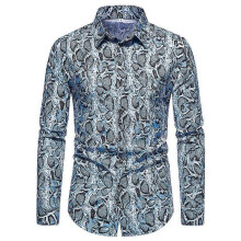(S, light blue) Men's Leopard Print Shirts, Long Sleeve Button Down Shirts