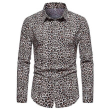 (XS, leopard) Men's Leopard Print Shirts, Long Sleeve Button Down Shirts